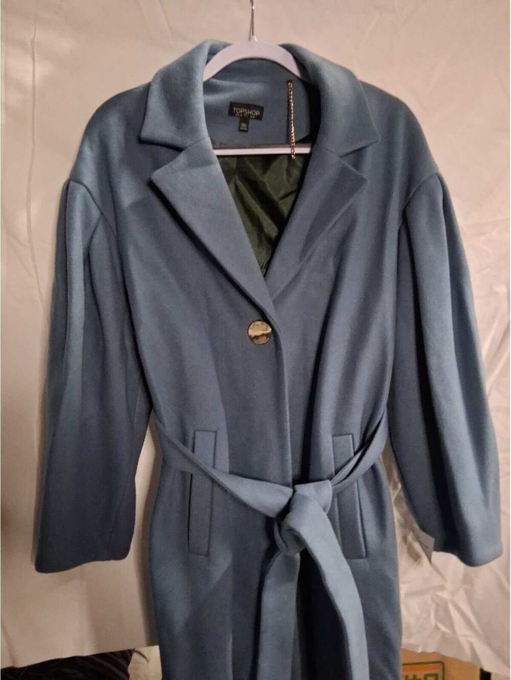 Topshop Light Blue Belted Long Trench Coat Snap Womens Size 6 NWT